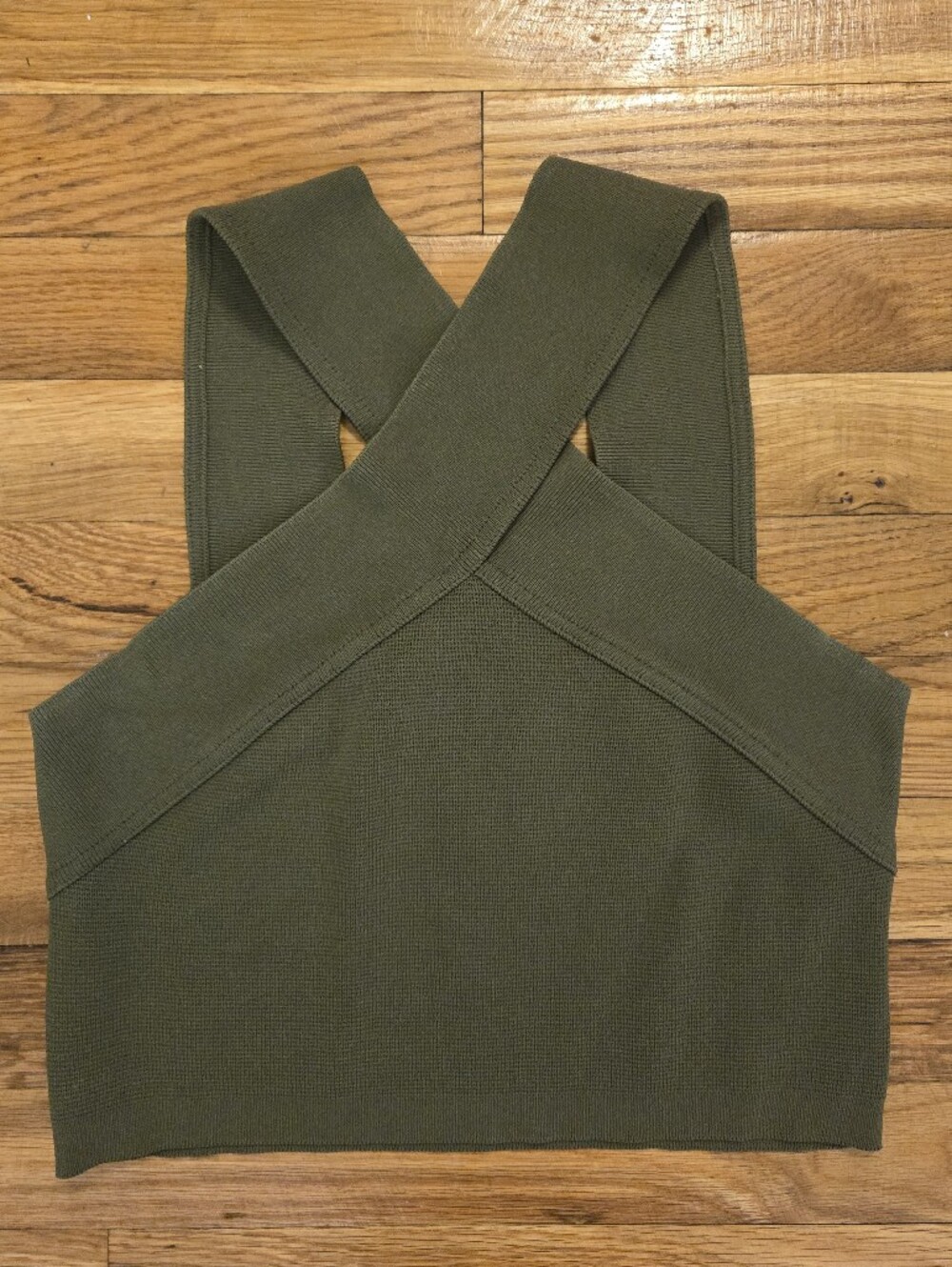 Torn by Ronny Kobo Olive Green Crisscross Halter Ribbed Crop Top Sleeveless Sm